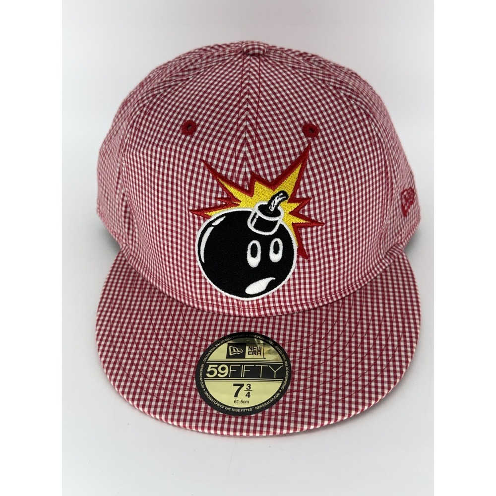 Hundreds 59FIFTY Atom Bomb Streetwear Hat 7 3 Red 100% Cotton Fitted Checkered